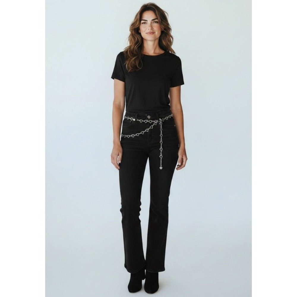 NWT Fire & Rain  Mid Rise Comfort Denim Bootcut Jeans Black Heart Chain Size 9